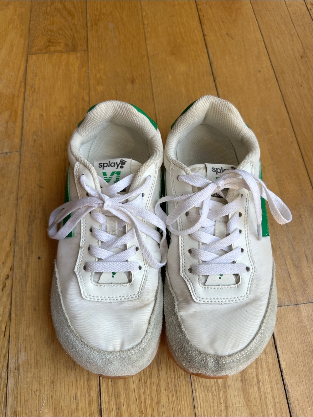 Splay (barefoot) White Sneakers with Green Accents